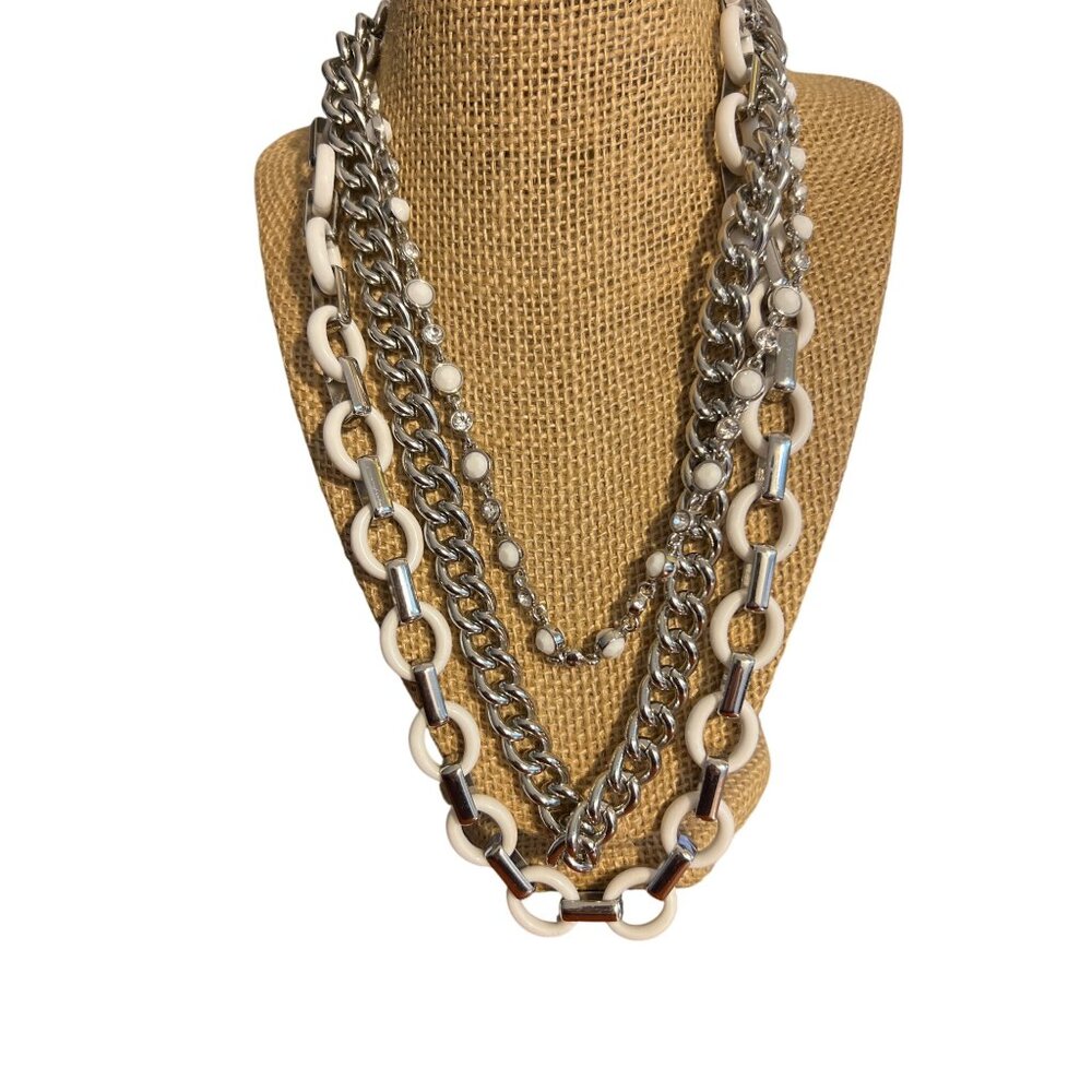 Lia Sophia 3 in 1 Wayfarer Necklace Silver Tone White Clear Rhinestones Multi